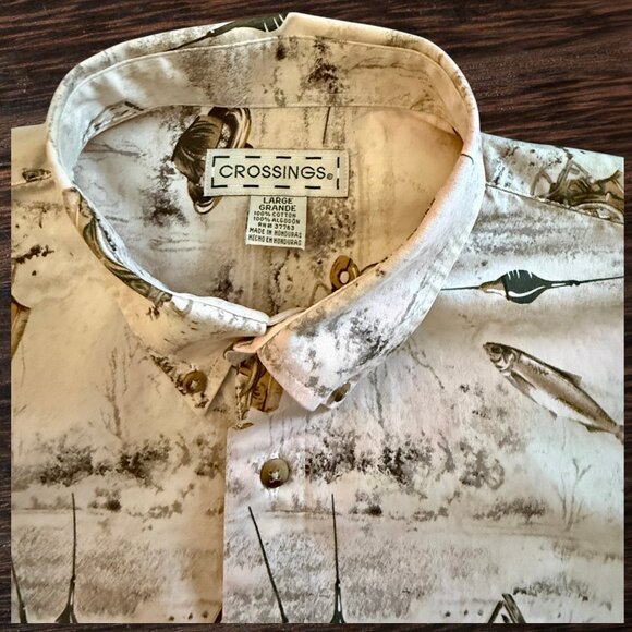 Crossings 100% Premium Cotton Men's Long Sleeve Button Down Fly Fishing Shirt - Picture 4 of 6